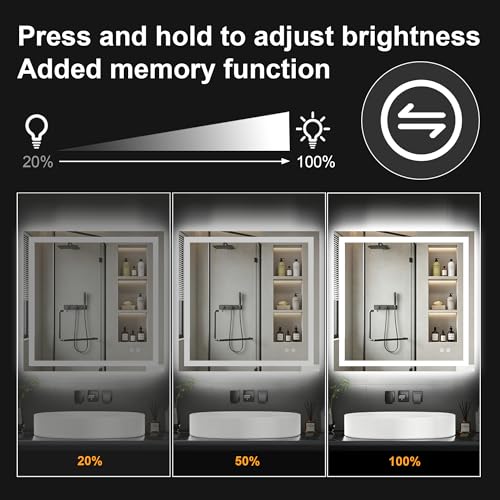 30x30 LED Bathroom Mirror with Lights (Rec Corner-3 Light Modes / 30"L x 30"W)
