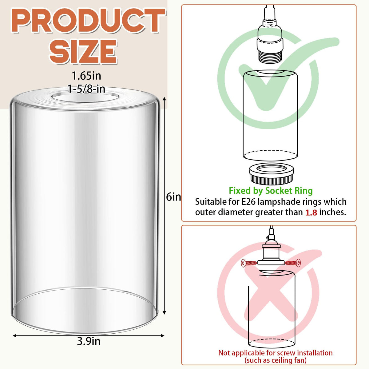 3 Pcs Clear Glossy Glass Lamp Shade 1 (Clear / Glossy)