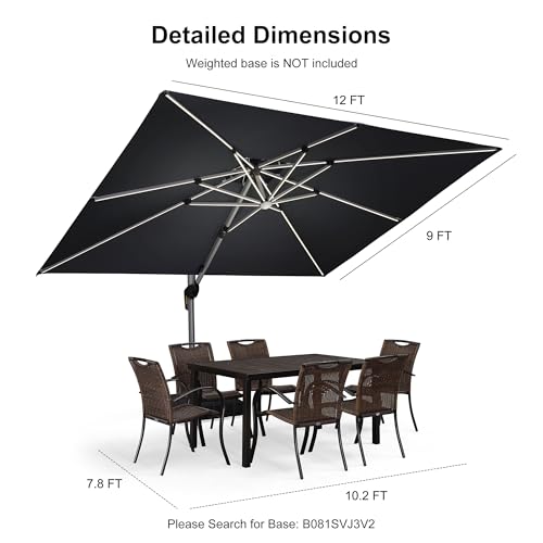 9' X 12' Double Top Deluxe Solar Powered LED Rectangle Patio Umbrella Offset Hanging Umbrella Outdoor Market Umbrella Garden Umbrella (Grey / 9' X 12')