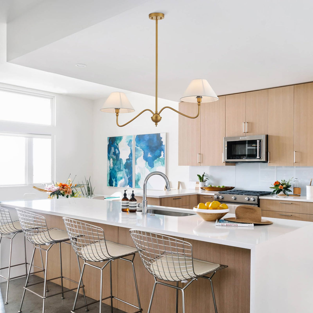 Modern Gold Linear Chandelier for Kitchen Island (Gold)