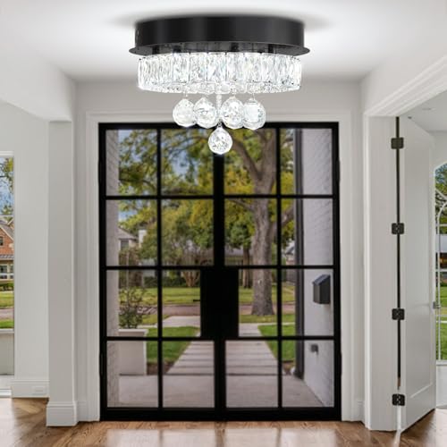 Dia 12" Mini Chandelier Flush Mount Chandelier for Hallway (Black / Dia 12")