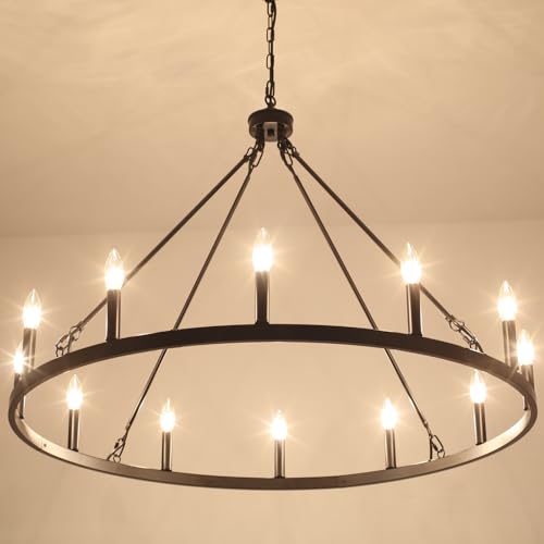 Wagon Wheel Chandelier Modern Farmhouse Chandeliers for Dining Room Light Fixtures Over Table Rustic Pendant Light for Living Room Kitchen Island