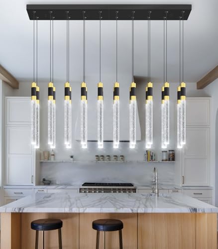 20 Lights Modern Chandeliers for Dining Room LED Dimmbale Light Fixture for High Ceiling Pendants Lighting for Living Room (20 lights Rectangular)