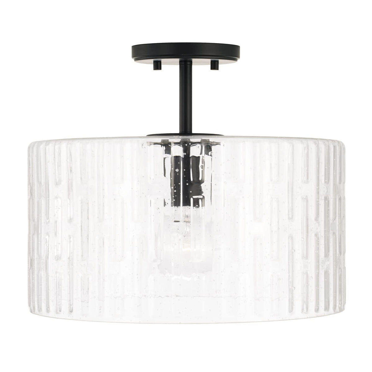 Capital Lighting 241311MB Emerson Embossed Seeded Glass Convertible Pendant (Matte Black)
