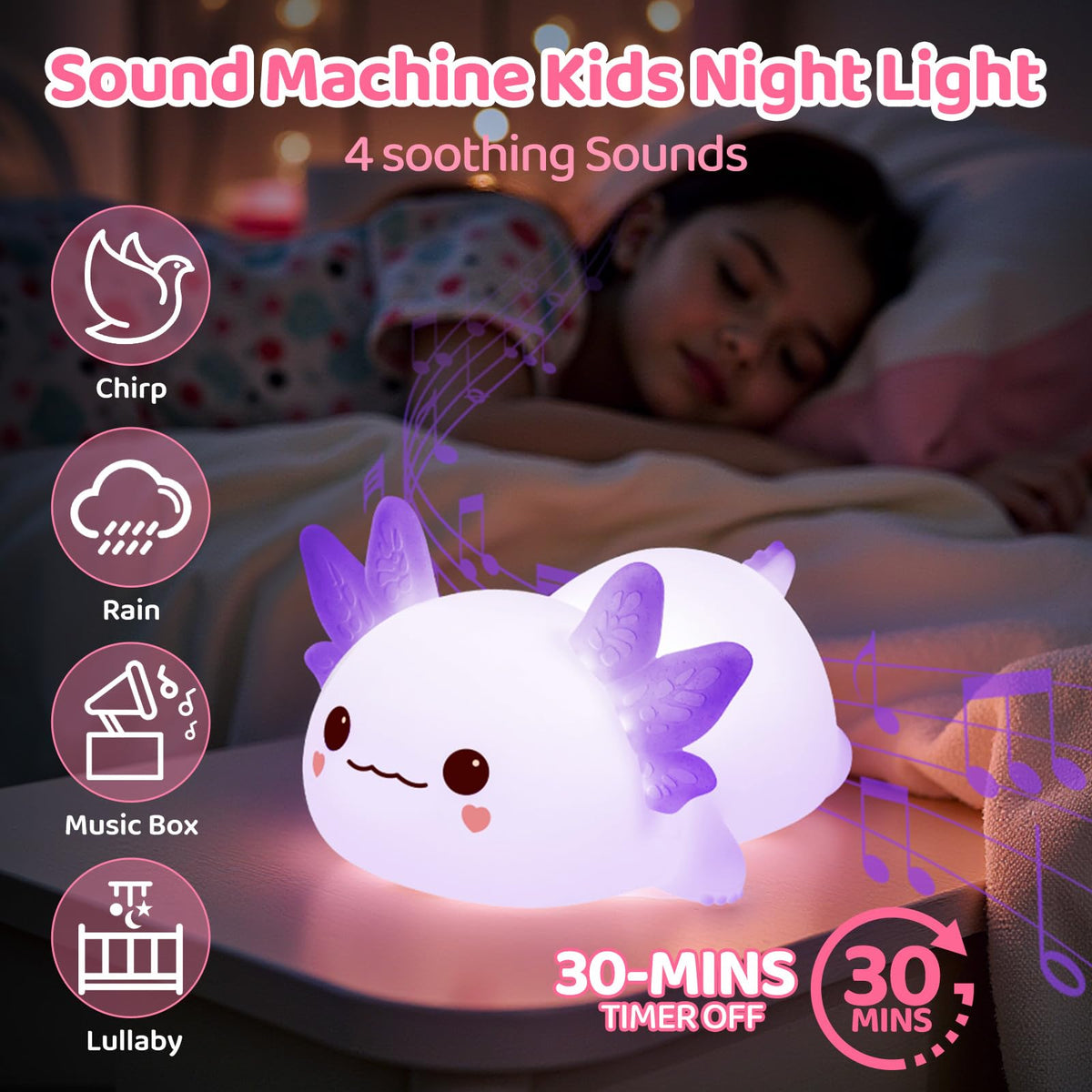 Huggwaii Squishy Axolotl Night Light for Kids (Purple)