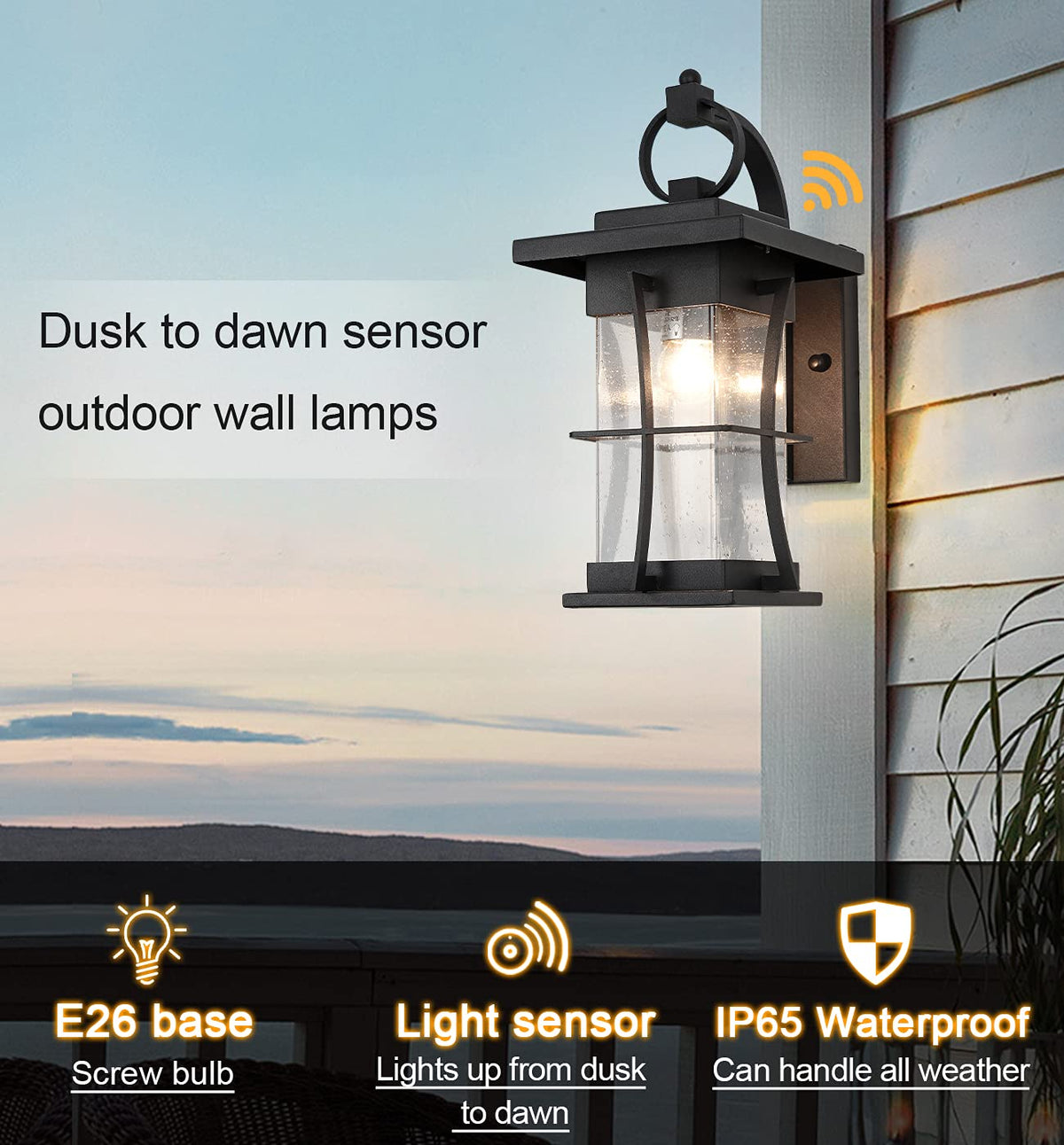 Dusk to Dawn Outdoor Wall Lantern Exterior Light Fixtures Wall Mount Porch Light with Photocell Sensor Waterproof Outside Wall Lights for House (Black / Large-D)