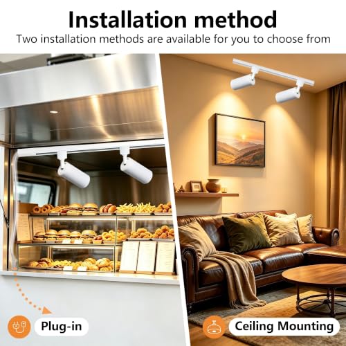 Plug in LED Track Lighting Kit H Type 3CCT 2PCS 10W White (White 3CCT / 2‑Light 1.4FT Track Kit)