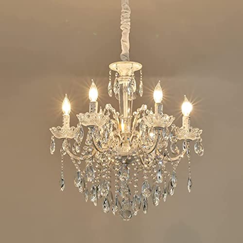 6 Lights K9 Crystal Candle Chandelier Modern Luxurious Light Candle Pendant Lamp Ceiling Living Room Lighting Plug in Chandelier for Dining Living Room Bedroom Hallway Entry (W6039-6-White)