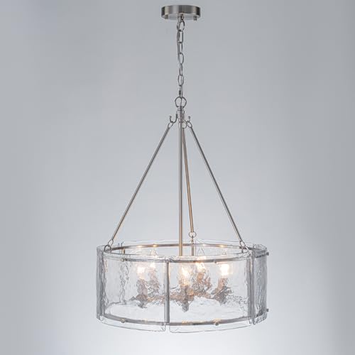 Brushed Nickel Glass Drum Dining Room Light Fixtures Chandeliers (20.47" / Brushed Nickel)
