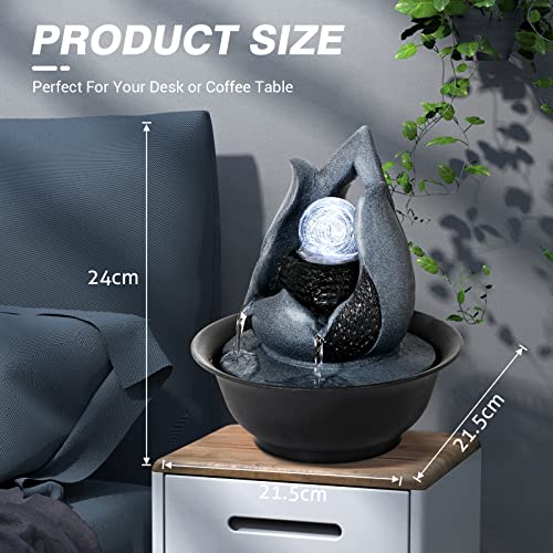 Water Fountains Indoor Waterfall Fountain Tabletop Fountain with LED Light Water Feature Indoor Zen Meditation for Home and Office Indoor Spaces Decor