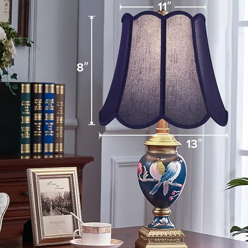 Medium Blue Scalloped Lampshades Set of 2 (Blue-natural faux silk / 8"×13"×11" (Spider)-2 pcs)