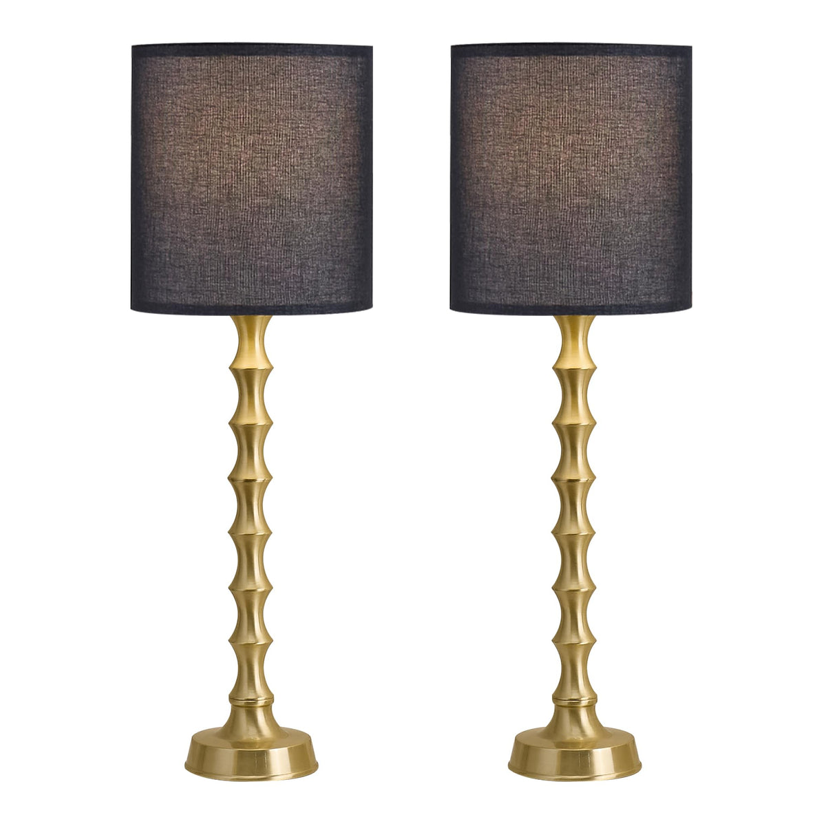 30.5" Gold Buffet Table Lamps Set of 2 with Black Shade (Black)