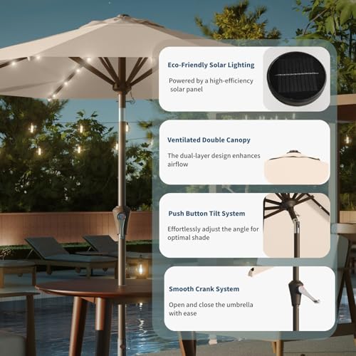 10FT Solar Umbrella 32 LED Lighted Patio Umbrella Table Market Umbrella