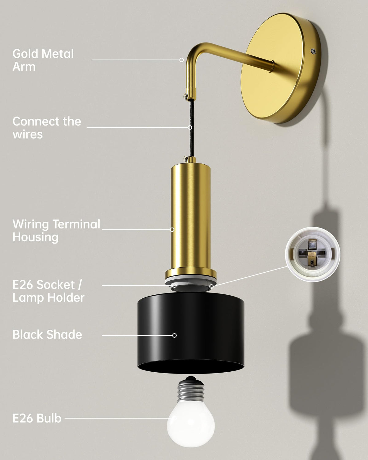 Hardwired Wall Sconces Set of Two (Black-Gold)