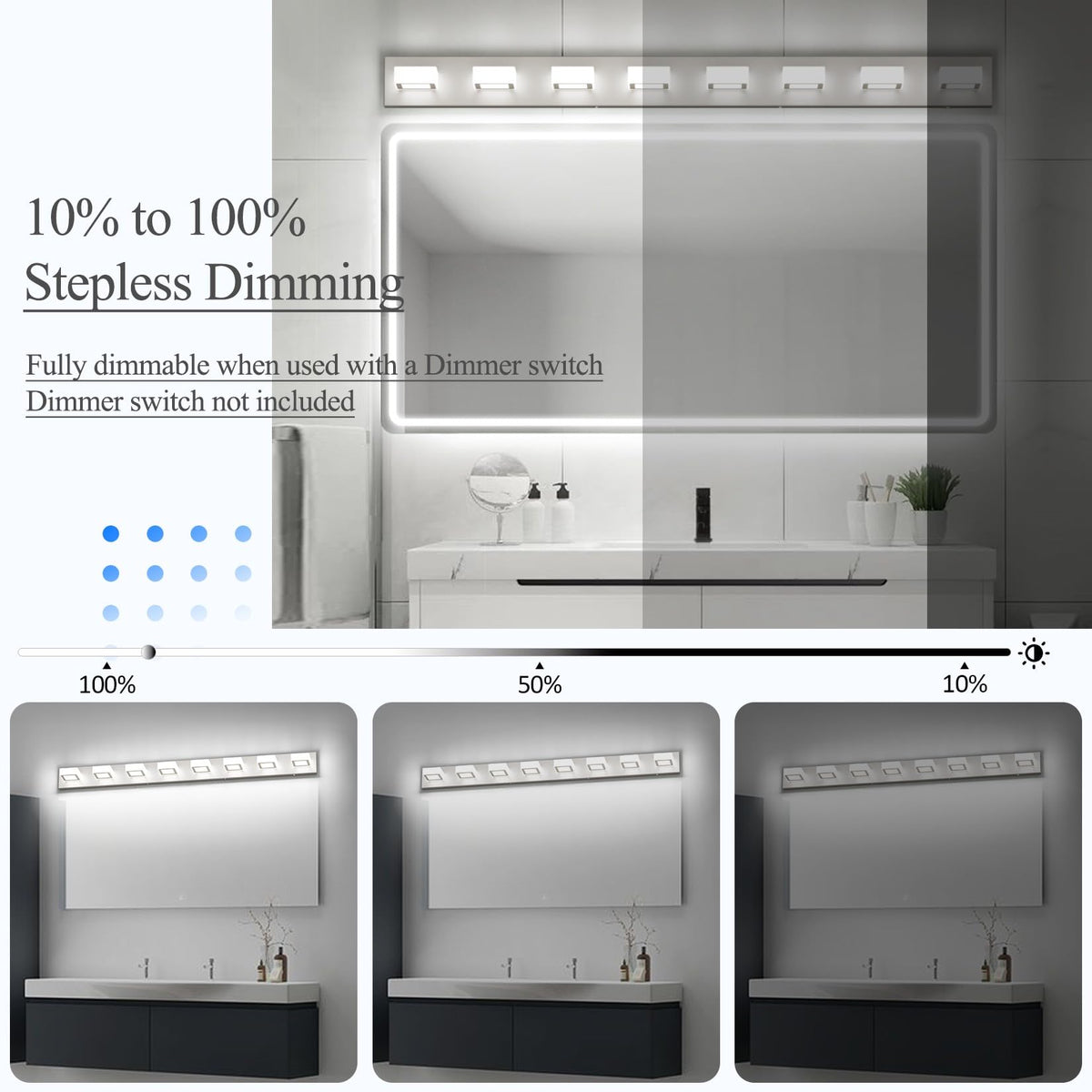 52inch Brushed Nickel Vanity Lights 8 Lights Dimmable 5 Color Temperature Acrylic Modern LED Bathroom Vanity Lighting Fixtures Brushed Nickel (Brushed Nickel-5 CCT / 52 inch)