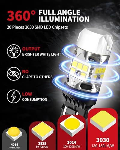 T3 7443 7440 LED Bulb Reverse light with Built In Resistor Canbus Ready 7441 7444 W21W LED White Bulb for Backup Parking Daytime Running Light Side Marker Turn Signal (White / 7443)