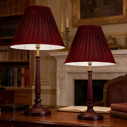 Dark Red Silk Lamp Shades Set of 2 6"×13"×9.8" Bell Shade (6*13*9.8in / Red-2 Pack)