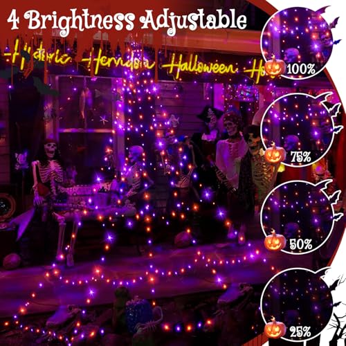 Halloween Lights Outdoor 266 LEDs Spider Web Lights Orange & Purple Halloween Decorations (purple and orange)