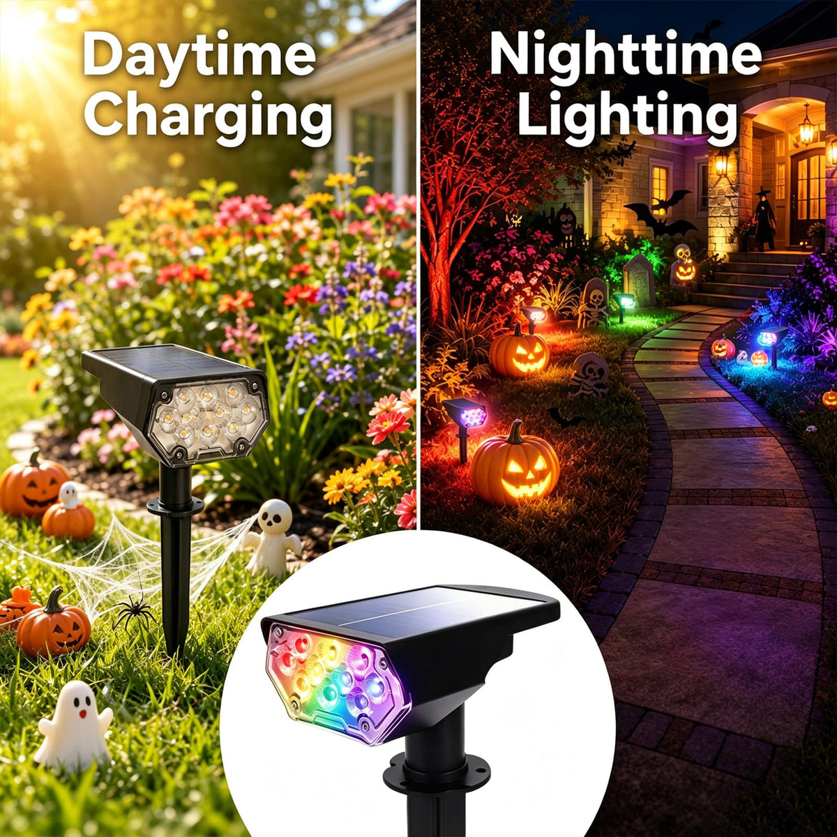 1 Pack Solar Spotlights Outdoor for Halloween DecorationRGB Color Changing (Multicolor / 1 Pack)