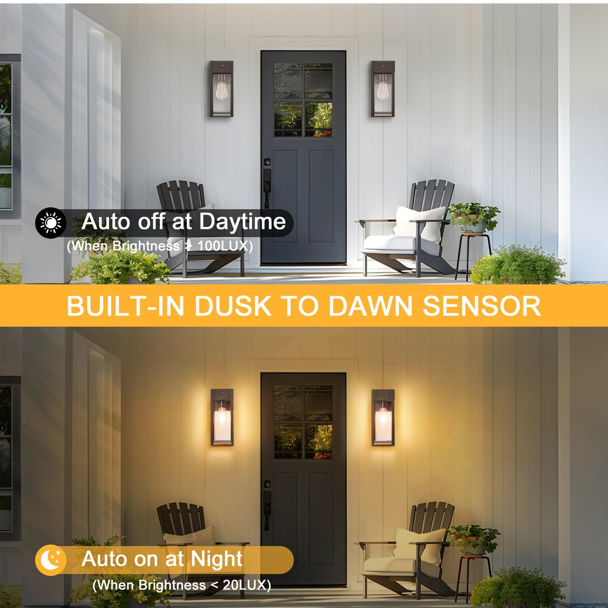 Porch Lights with Outlet (Bronze / Dusk to Dawn, Standard)