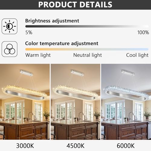 32'' Oval Ring Crystal Chandelier Modern LED Dimmable Ring Pendant Light Chandelier for Dining Room Living Room Silver (Silver / 1 Ring Oval 32")