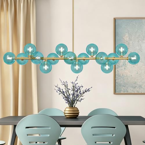 Glass Globe Linear Chandeliers for Dining Room Kitchen Island Modern Sputnik Chandelier
