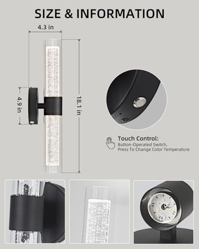 Battery Operated Crysta Wall Sconces Set of 2 (Matte Black / 2Pack)