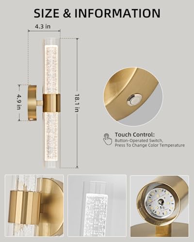 Battery Operated Gold Wall Sconces Set of 2 (Gold / 2Pack)