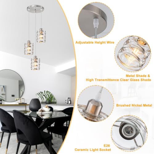Brushed Nickel 3 Lights Cluster Pendant Light for Kitchen Island (Brushed Nickel Clear Glass / 3 Light)