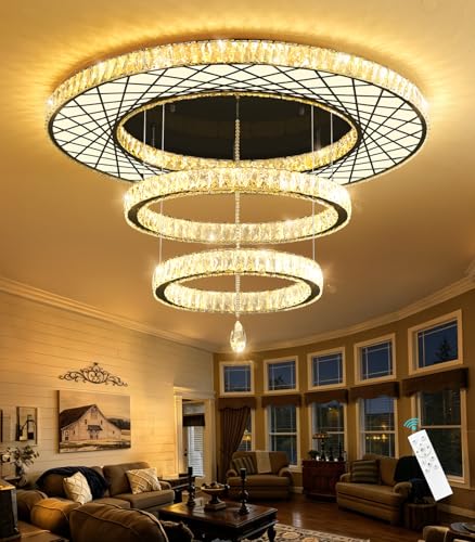 Crystal Glam Chandelier LED Ceiling Light Living Room Lighting Fixtures Remote Dimmable Ceiling Chandeliers 40 Inches Large Light Black (40 inch / Black)