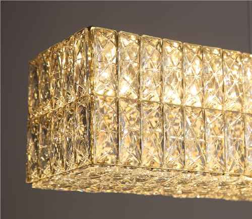 40 Inch Glam Crystal Chandelier Modern Dimmable Crystal Chandeliers LED Rectangular Ceiling Light Fixtures for Dining Room Living Room Silver (Silver / Long 40")