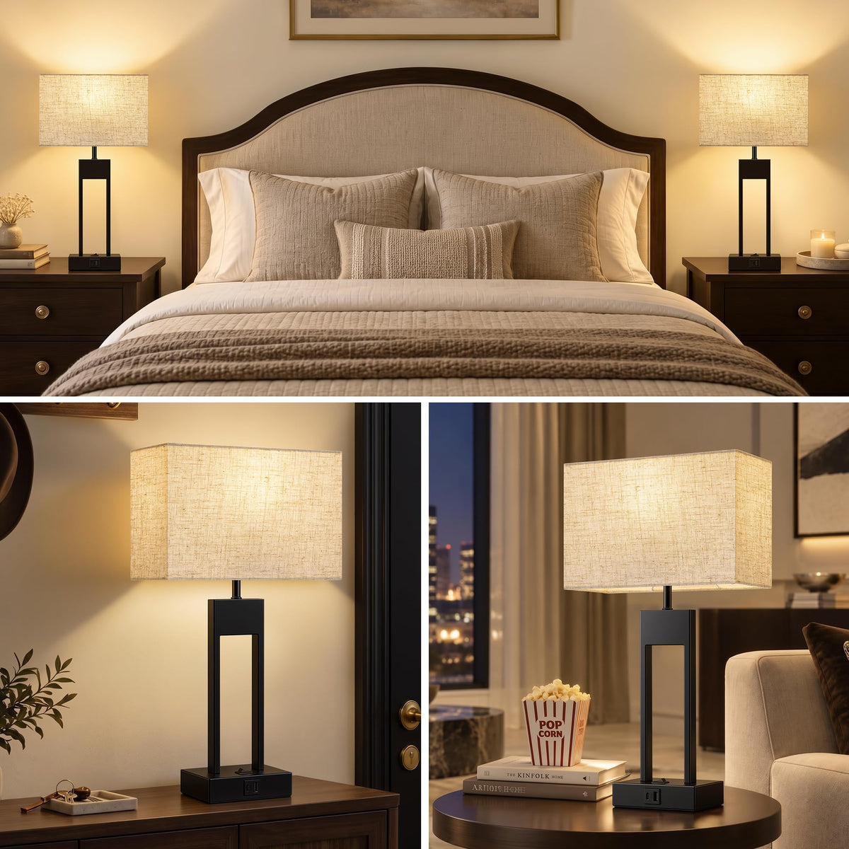 19" Nightstand Table Lamps for Bedroom Set of 2 (Black-19inch)