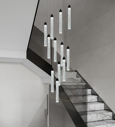 12 Lights High Ceiling Crystal Staircase Chandelier Black (Black / 12 lights)