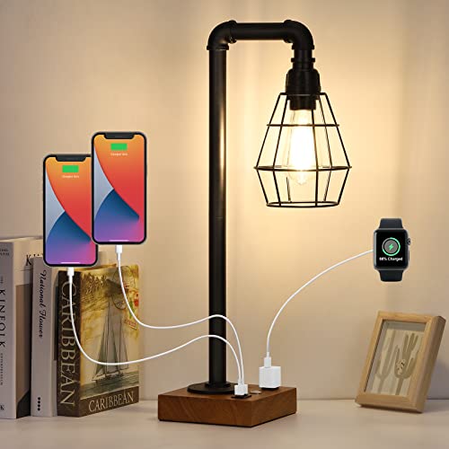 Industrial Touch Control Table Lamp with Metal Cage Shade