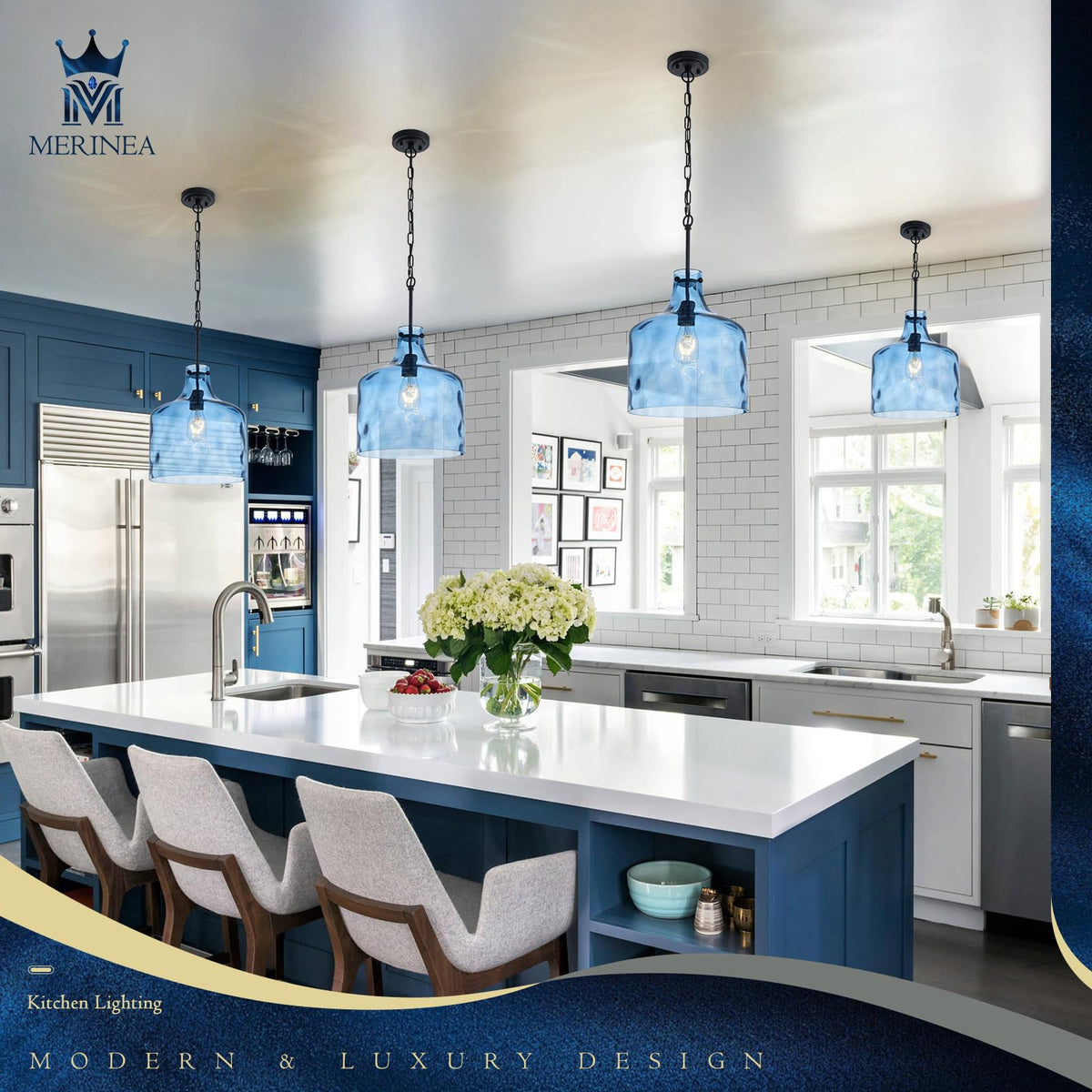 12" Blue Farmhouse Pendant Light (Blue Hammered)