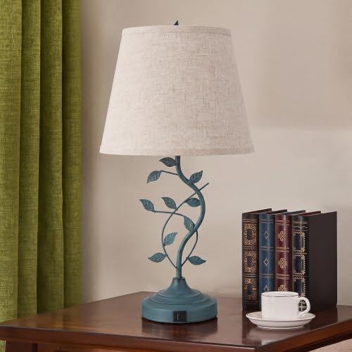 Touch Lamps for Nightstand (7-Beige Shade & Green Base)
