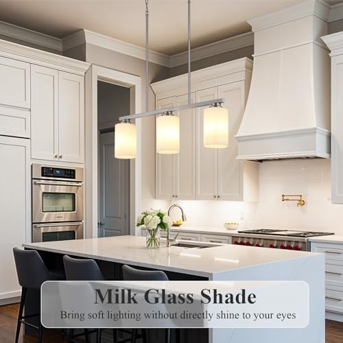 Island Light for Kitchen (Brushed Nickel / 3 Light + Milk Glass)