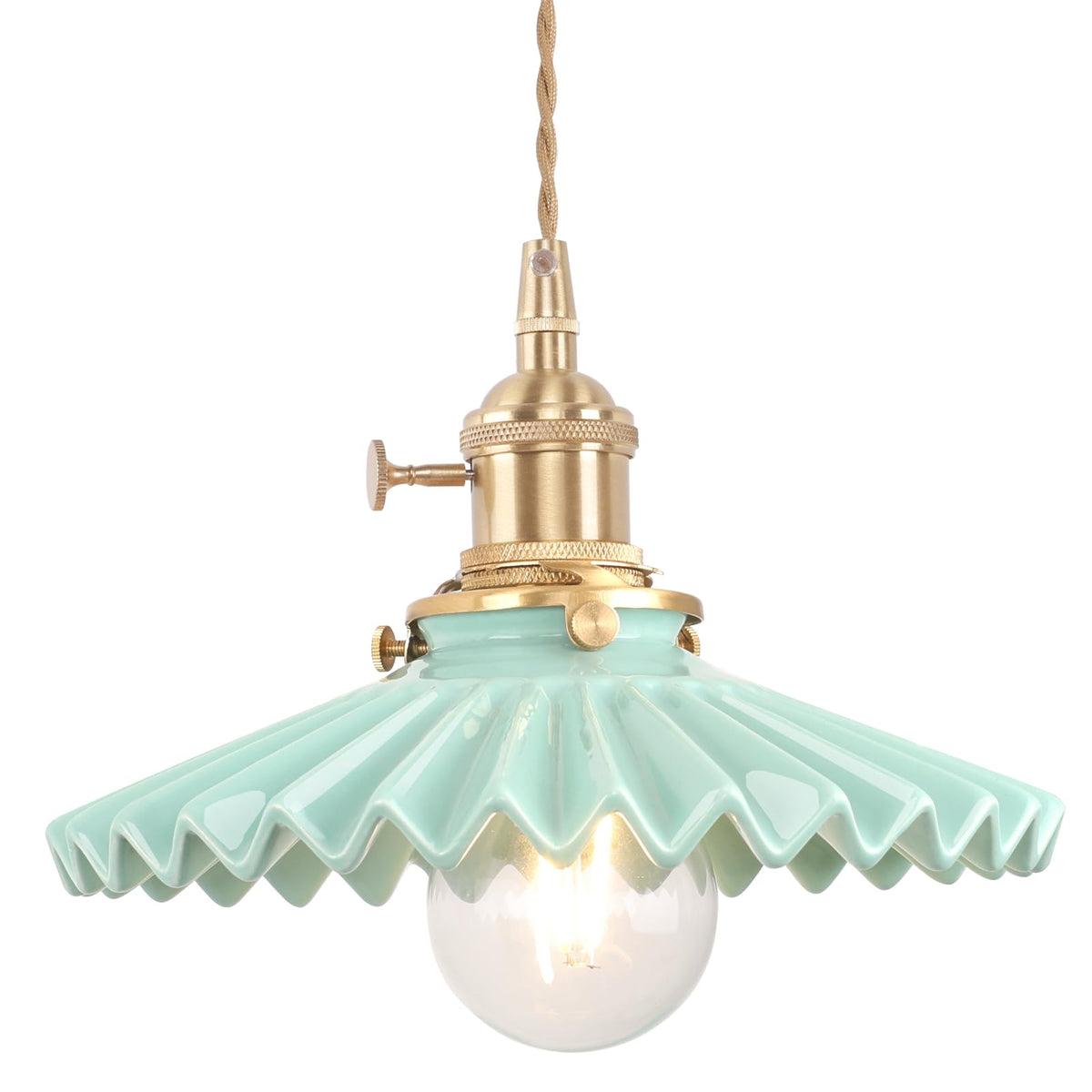 Pendant Light with Green Pleated Ceramic Lmapshade (Pleated Green)
