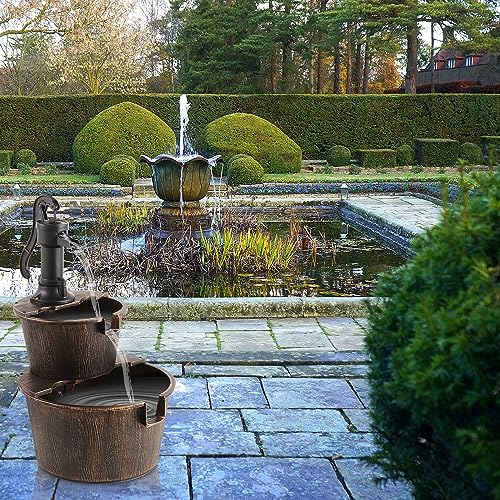 27 Inch 2 Tier Water Fountains Outdoor Waterfall Barrel Fountain Pump Garden 2 (2-tier)
