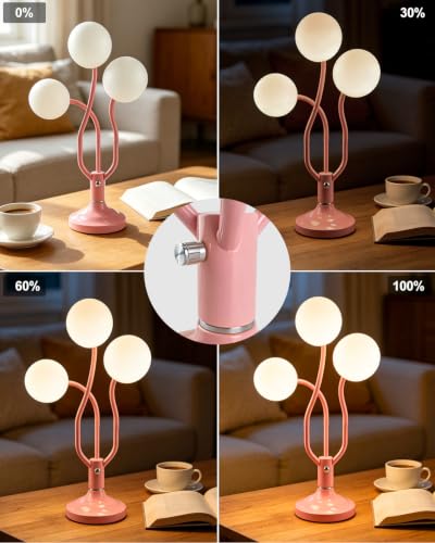 Pink Globe Table Lamp Dimmable Magic DIY Arms G9 Bulbs Included (09-Pink-Globe-3U-Magic DIY Arms)