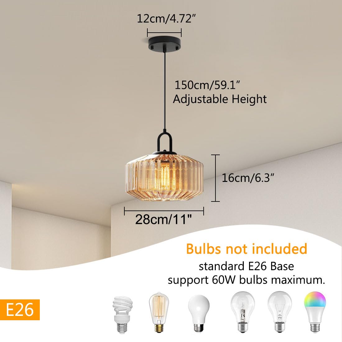 Amber Glass Pendant Light Fixtures 2 (Amber-2)