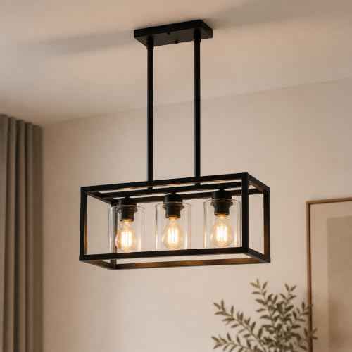 3 Light Black Kitchen Island Lighting (Black 01 & Clear Glass / 3 Light)