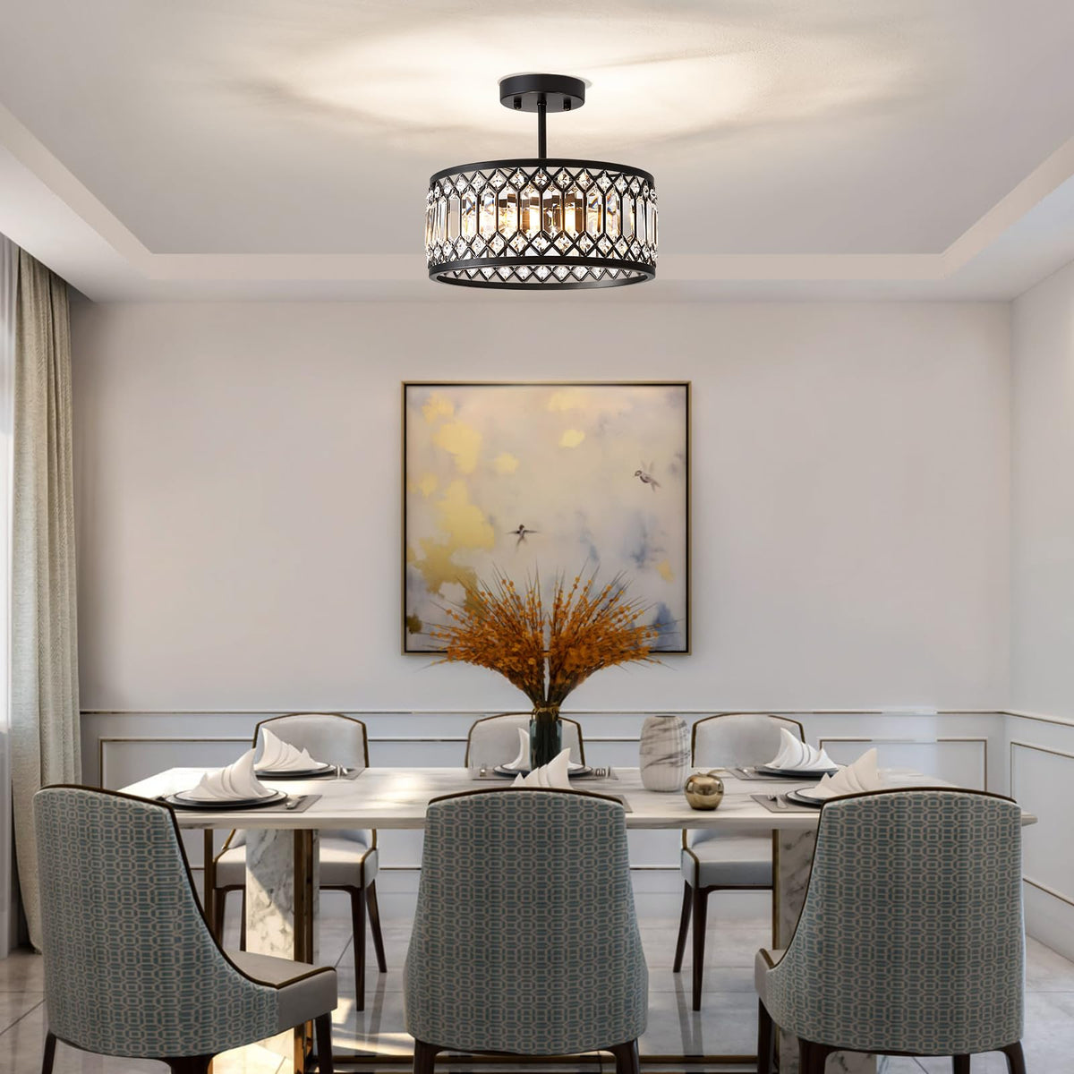 Crystal Black Ceiling Light (Black / 12 Inch)