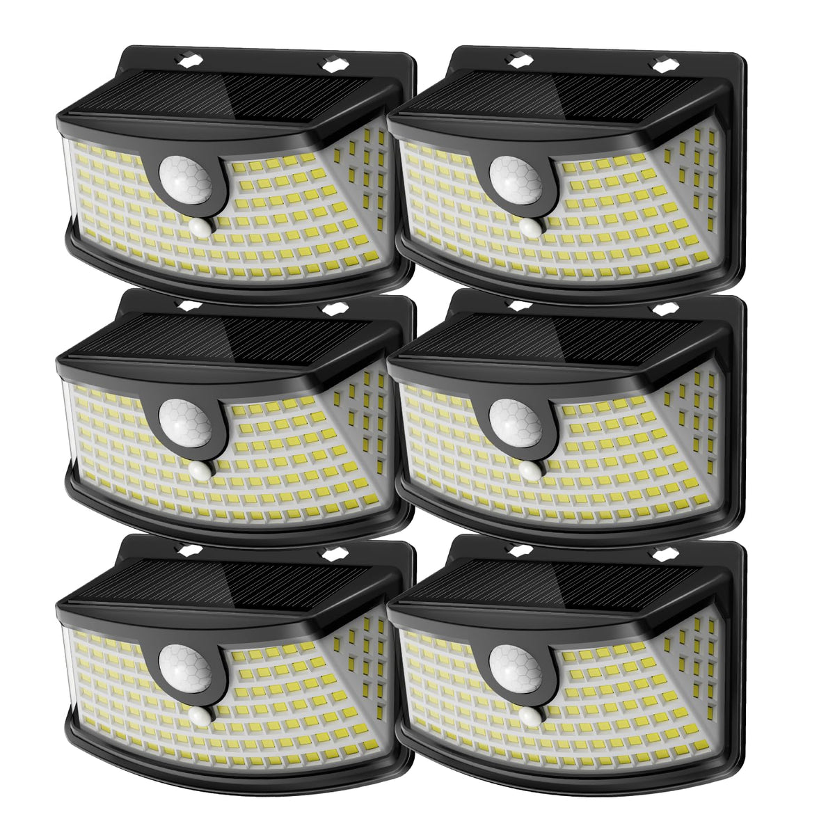 Solar Motion Sensor Lights Outdoor 120 LEDs (Black / 6 Pack)
