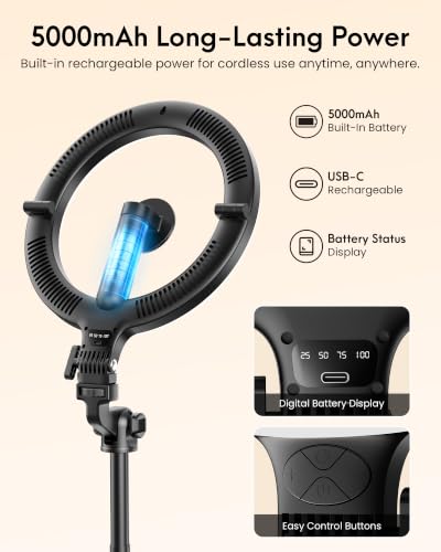 Magnetic Ring Light with Stand and Phone Holder (Black)