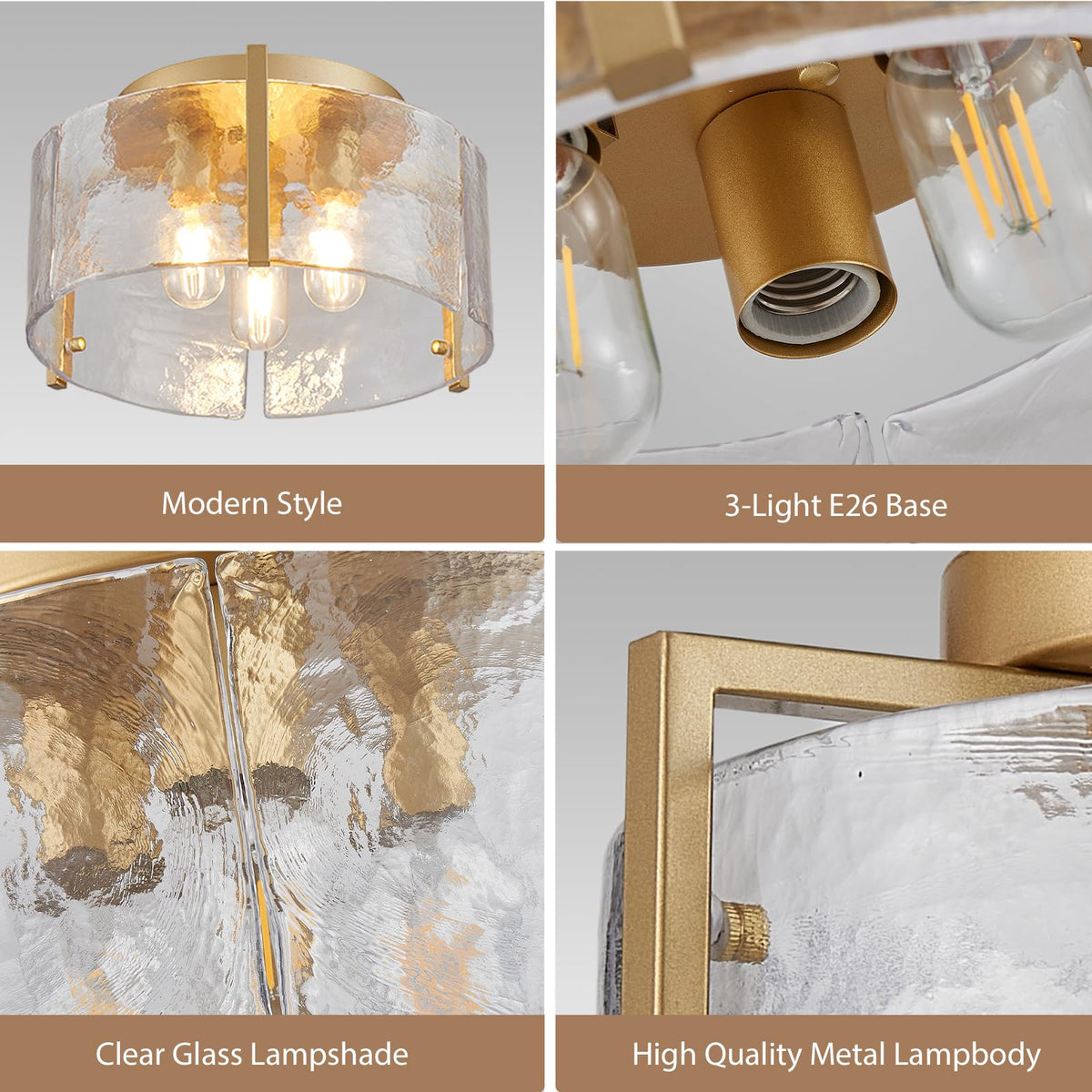 14.2“ Semi Flush Mount Ceiling Light Fixture Gold 3 (D14.2" Gold)