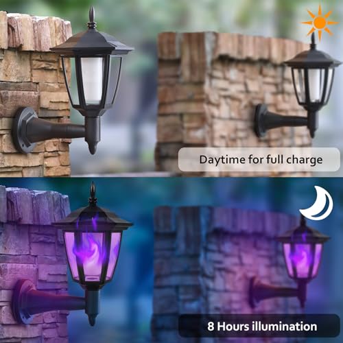 2 Pack Solar Flame Wall Lanterns Outdoor (Purple / 2 Pack)