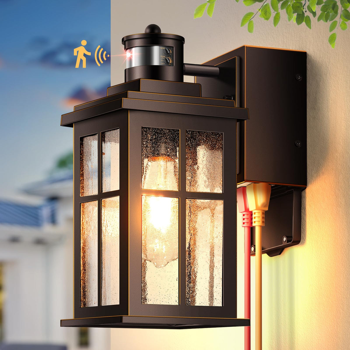 Motion Sensor Outdoor Sconce Lights with GFCI Outlet (Motion Sensor-ORB(Gold Trim) / 1-Pack)