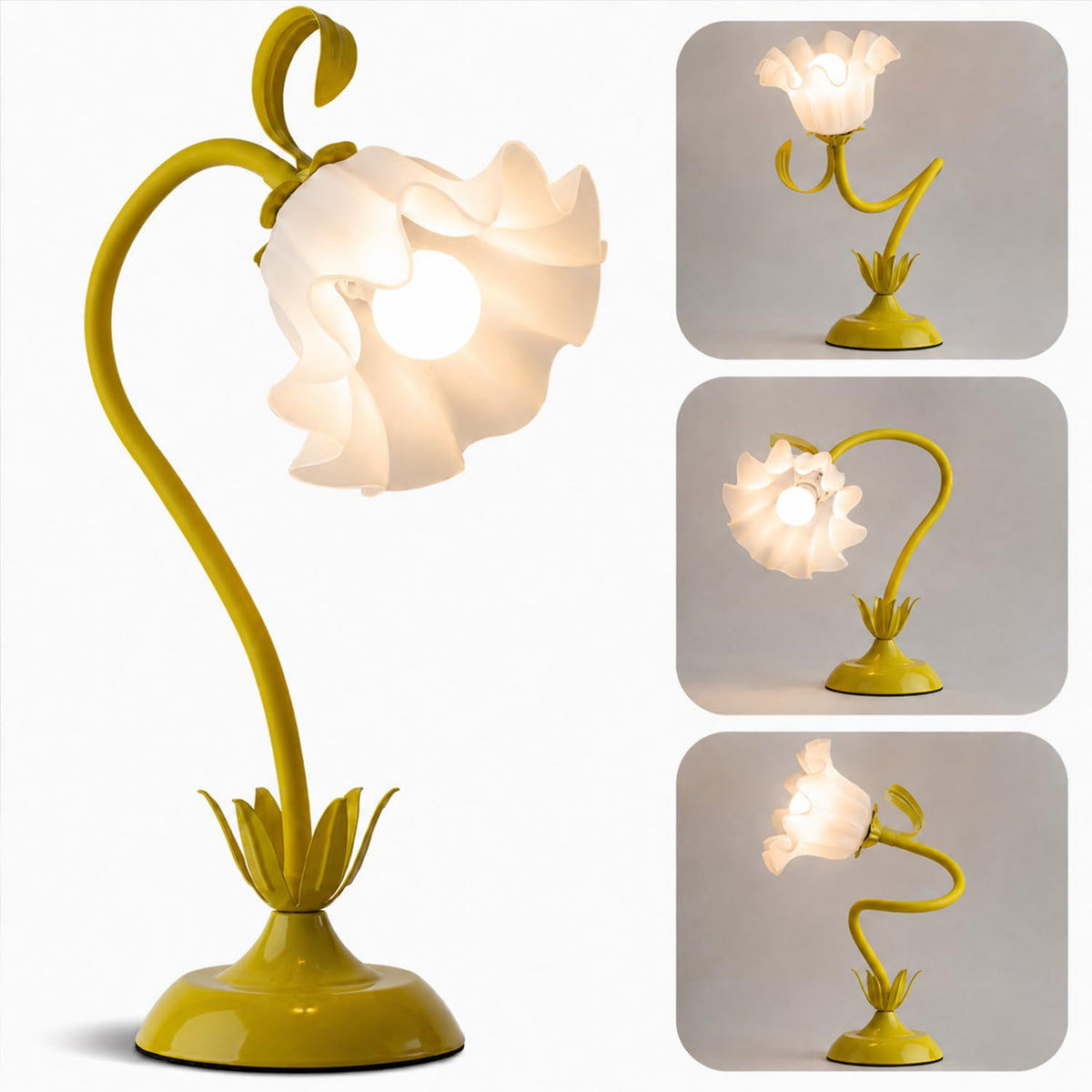 Flower Table Lamp Cute Desk Lamp for Bedroom Home Decor (Yellow / Medium)