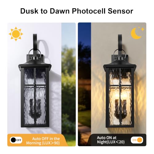 2 Pack Dusk to Dawn Outdoor Wall Lights (Black / 23.9 inch)